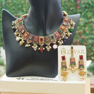 Elegant Partywear Necklace Set With Jhumki Teeka