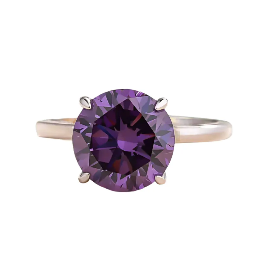 Elegant Round Cut Amethyst Purple Engagement Ring