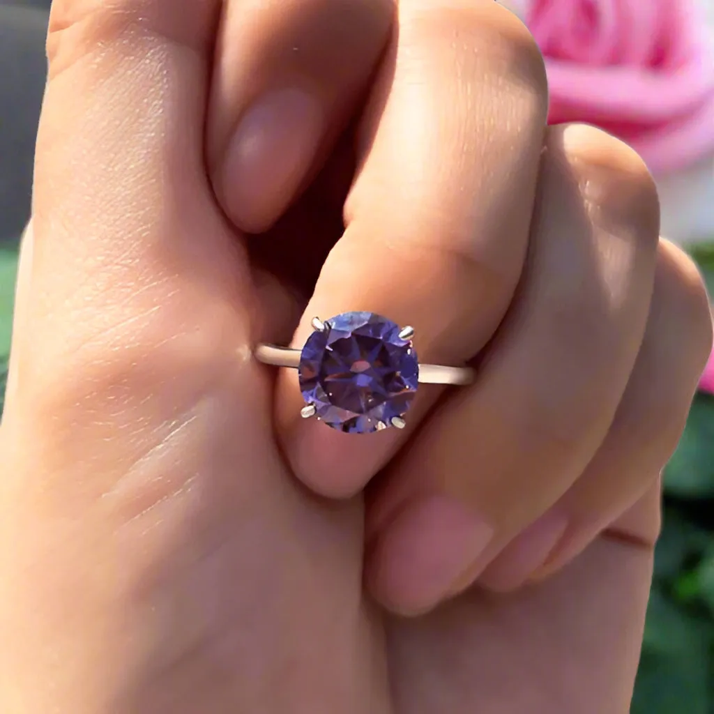Elegant Round Cut Amethyst Purple Engagement Ring