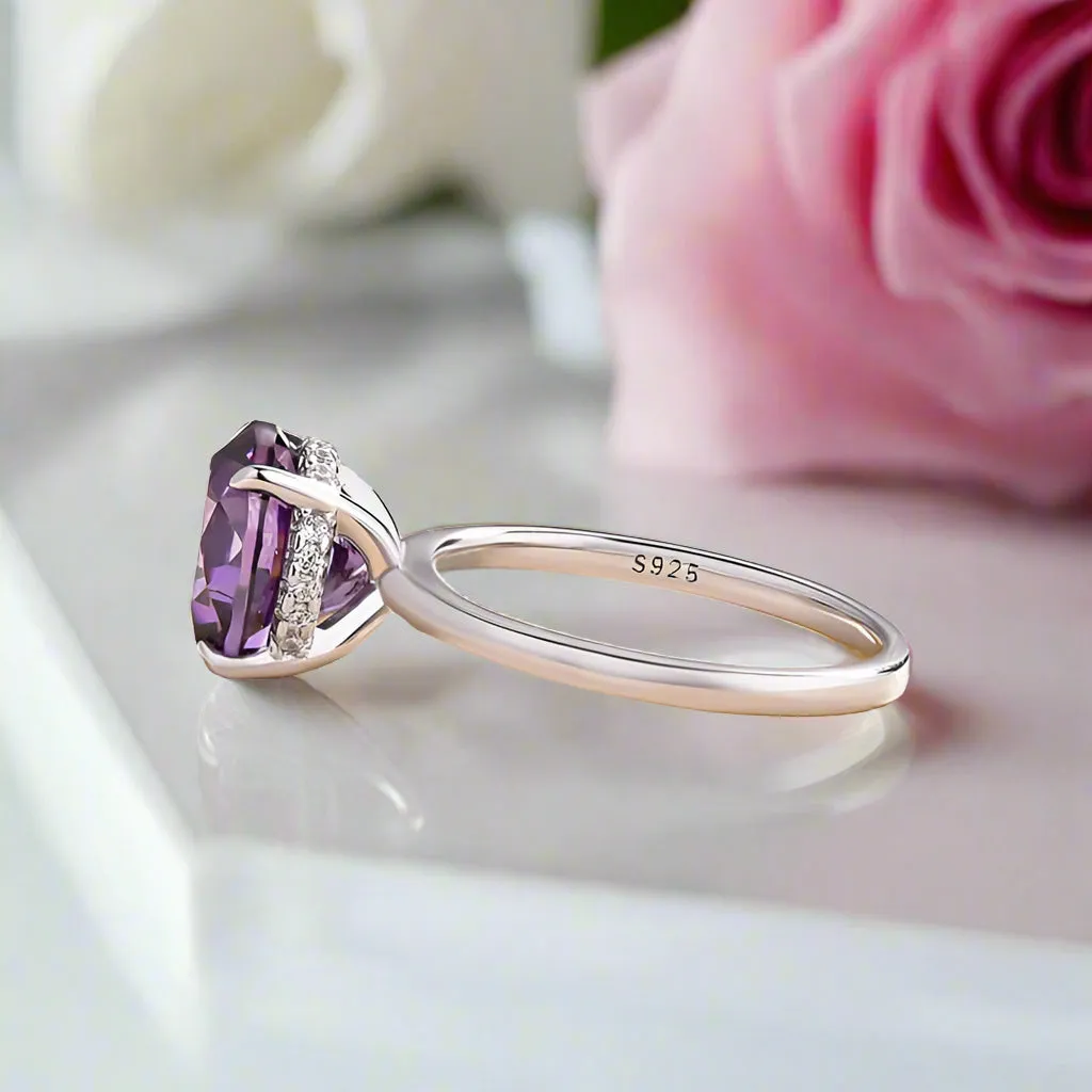 Elegant Round Cut Amethyst Purple Engagement Ring