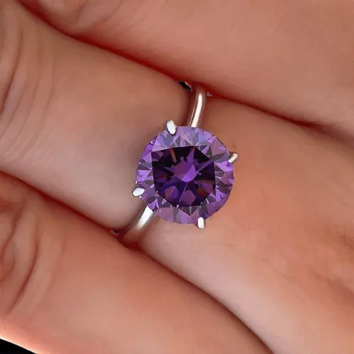 Elegant Round Cut Amethyst Purple Engagement Ring
