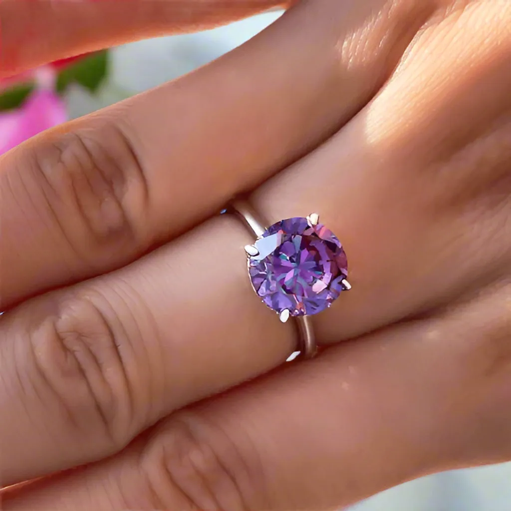Elegant Round Cut Amethyst Purple Engagement Ring
