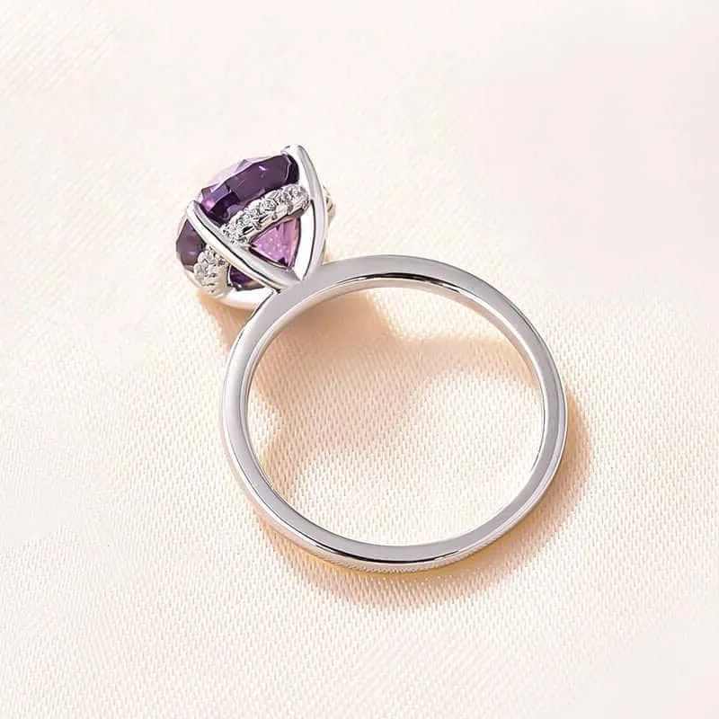 Elegant Round Cut Amethyst Purple Engagement Ring