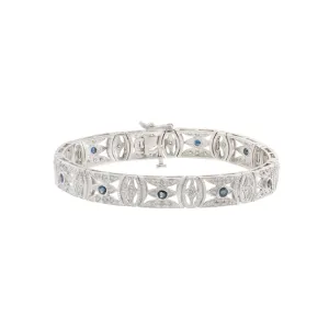 Estate 14KT White Gold Filigree Sapphire and Diamond Bracelet