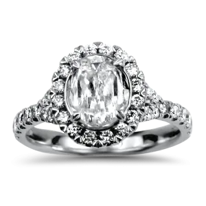 Estate 18k White Gold Christopher Designs L'amour Oval Halo Diamond Engagement Ring