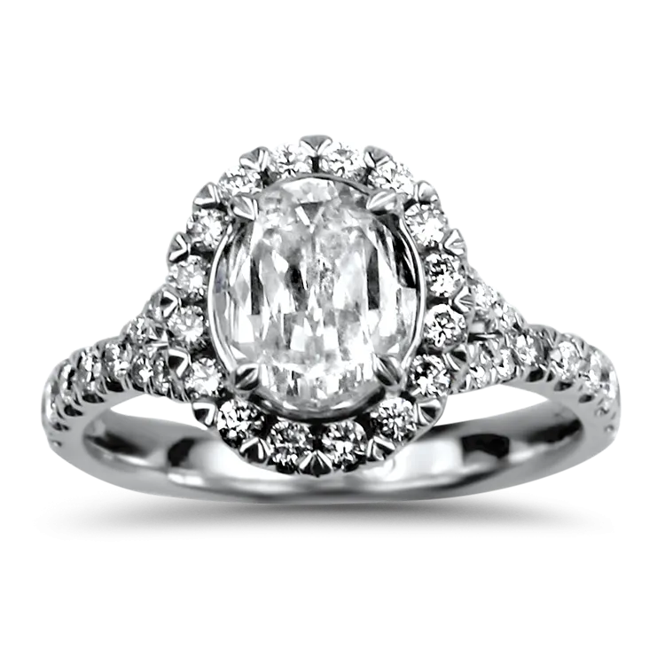 Estate 18k White Gold Christopher Designs L'amour Oval Halo Diamond Engagement Ring
