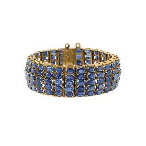 Estate Retro 14KT Yellow Gold Five Row Sapphire Bracelet