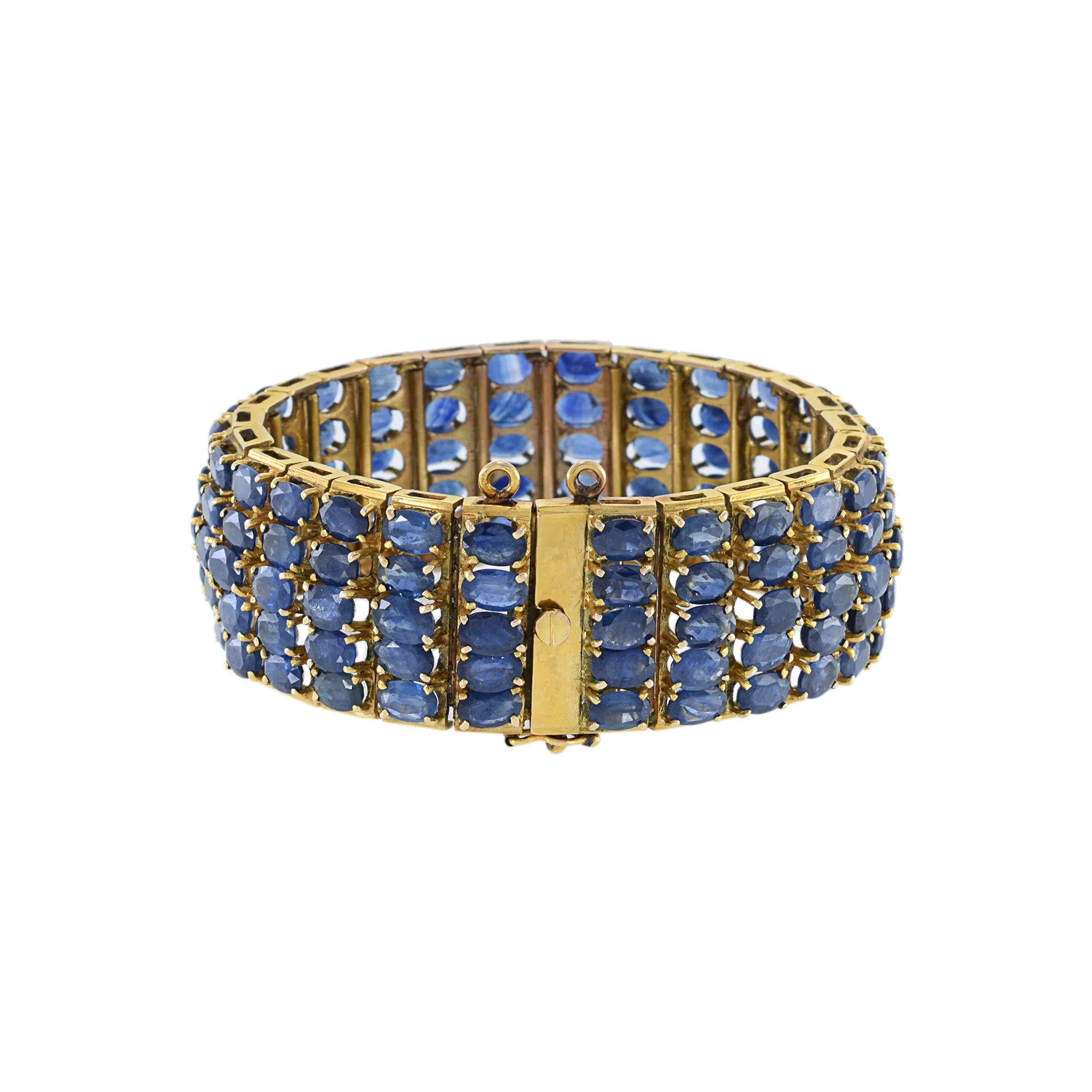 Estate Retro 14KT Yellow Gold Five Row Sapphire Bracelet