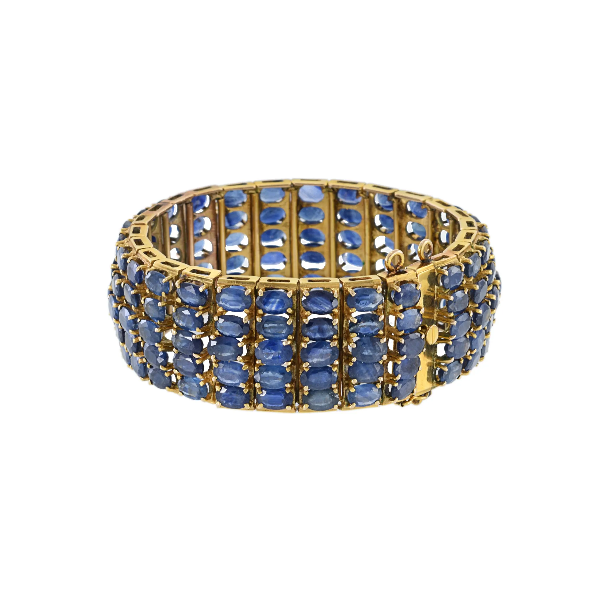 Estate Retro 14KT Yellow Gold Five Row Sapphire Bracelet