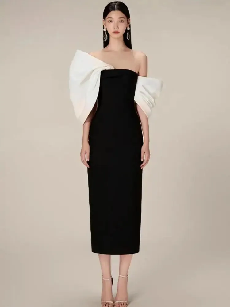 Estelle  Bow Mesh Spliced Dress