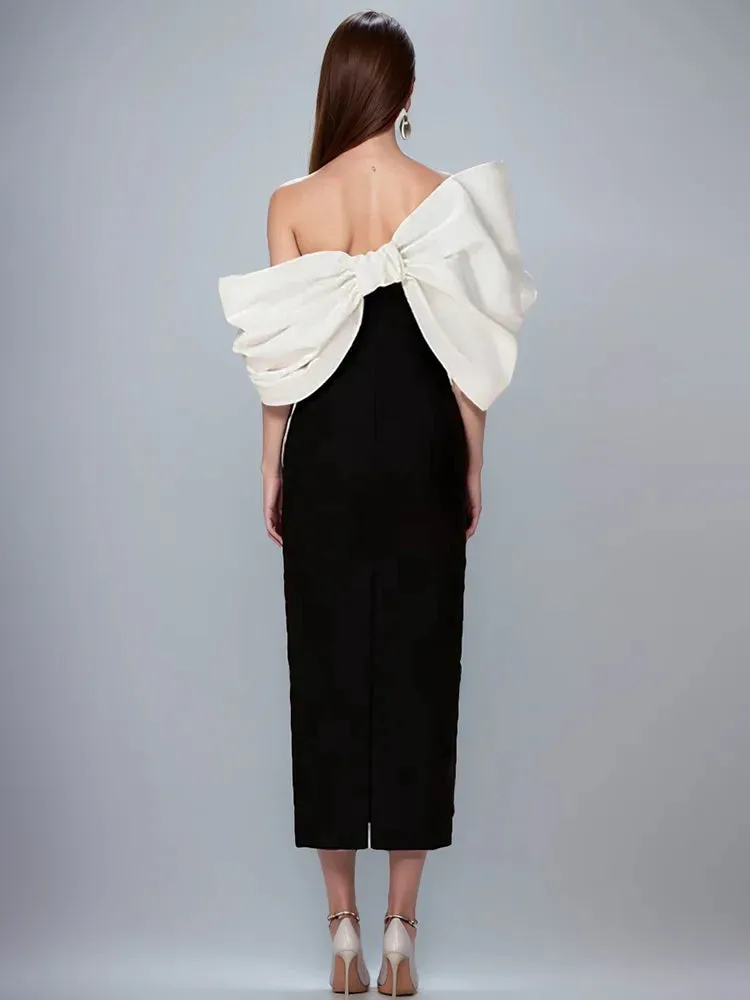 Estelle  Bow Mesh Spliced Dress