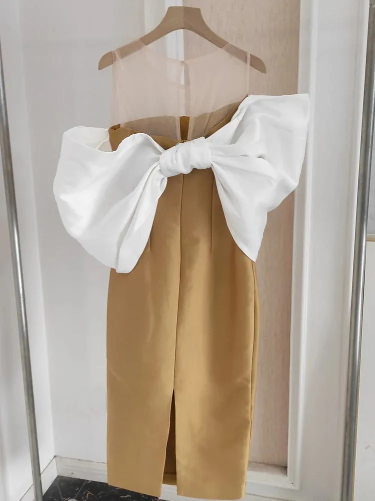 Estelle  Bow Mesh Spliced Dress