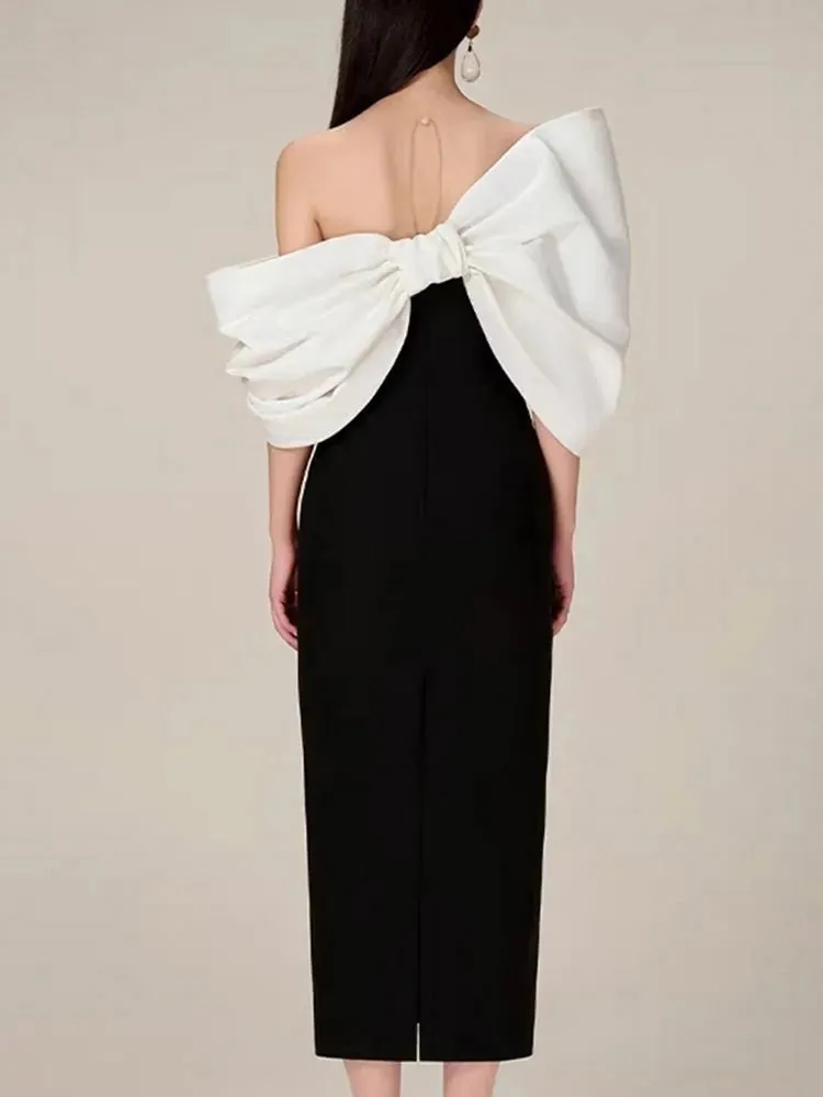 Estelle  Bow Mesh Spliced Dress
