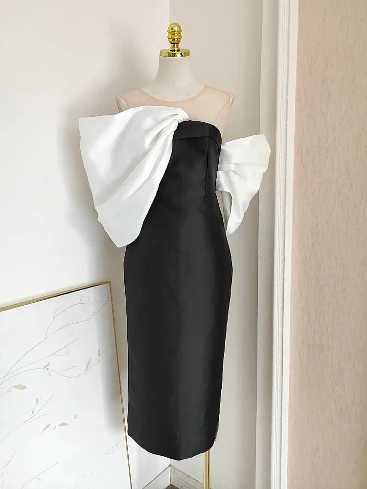Estelle  Bow Mesh Spliced Dress
