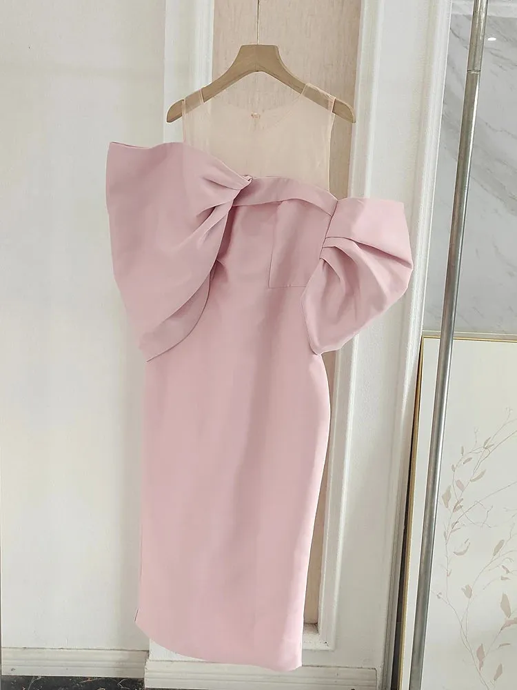 Estelle  Bow Mesh Spliced Dress