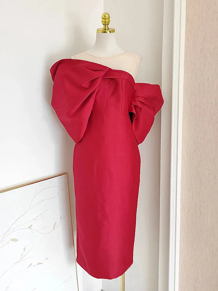 Estelle  Bow Mesh Spliced Dress