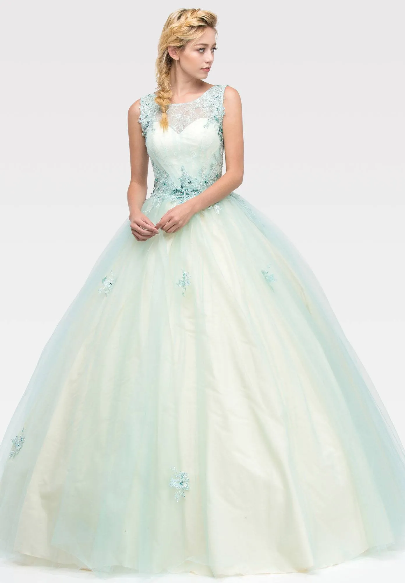 Eureka 3070 Illusion Lace Embellished Bodice Quinceanera Dress