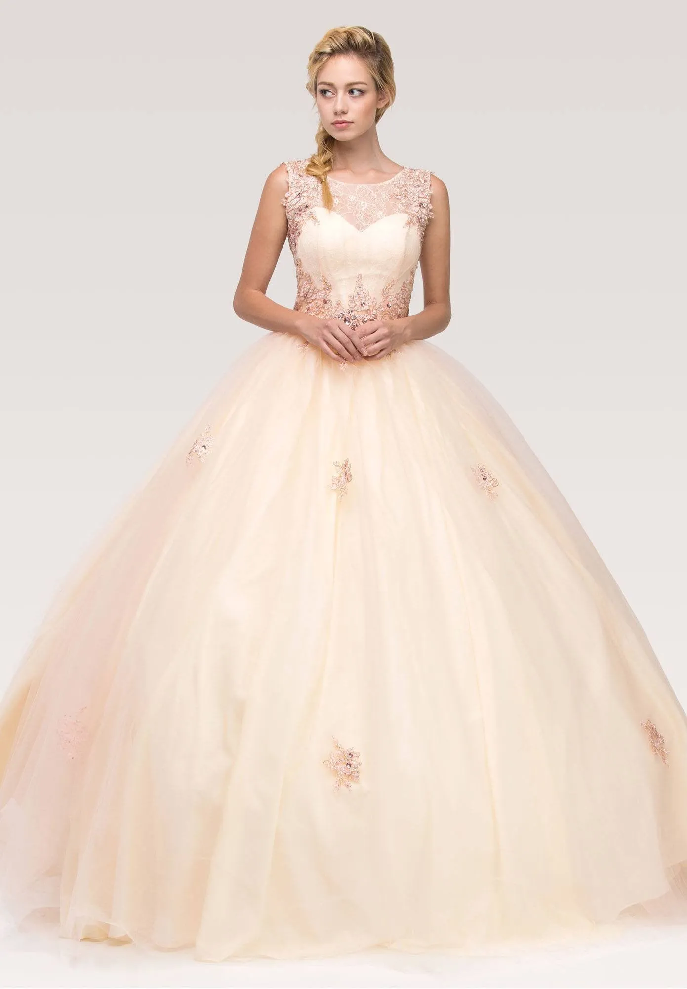Eureka 3070 Illusion Lace Embellished Bodice Quinceanera Dress