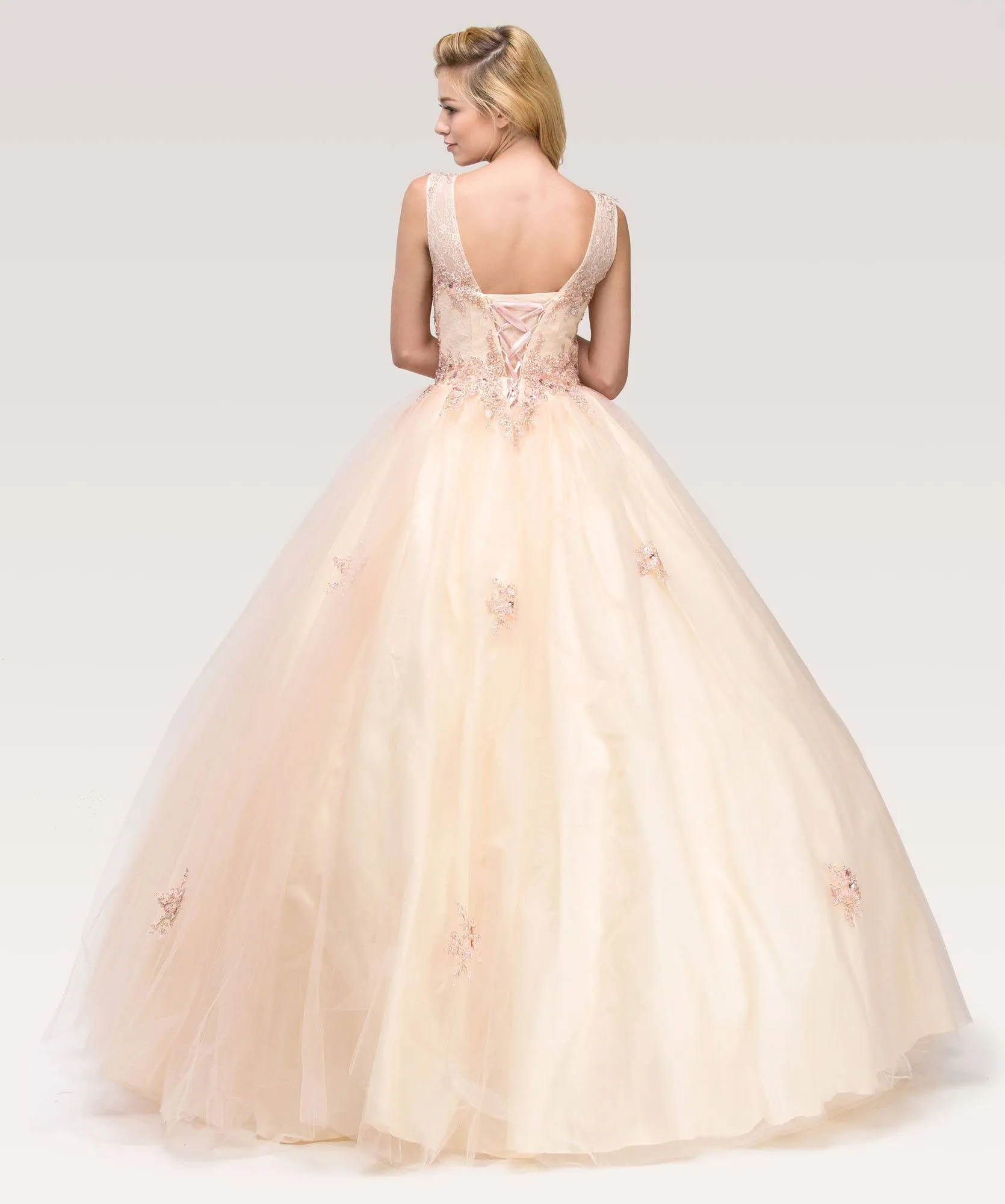 Eureka 3070 Illusion Lace Embellished Bodice Quinceanera Dress