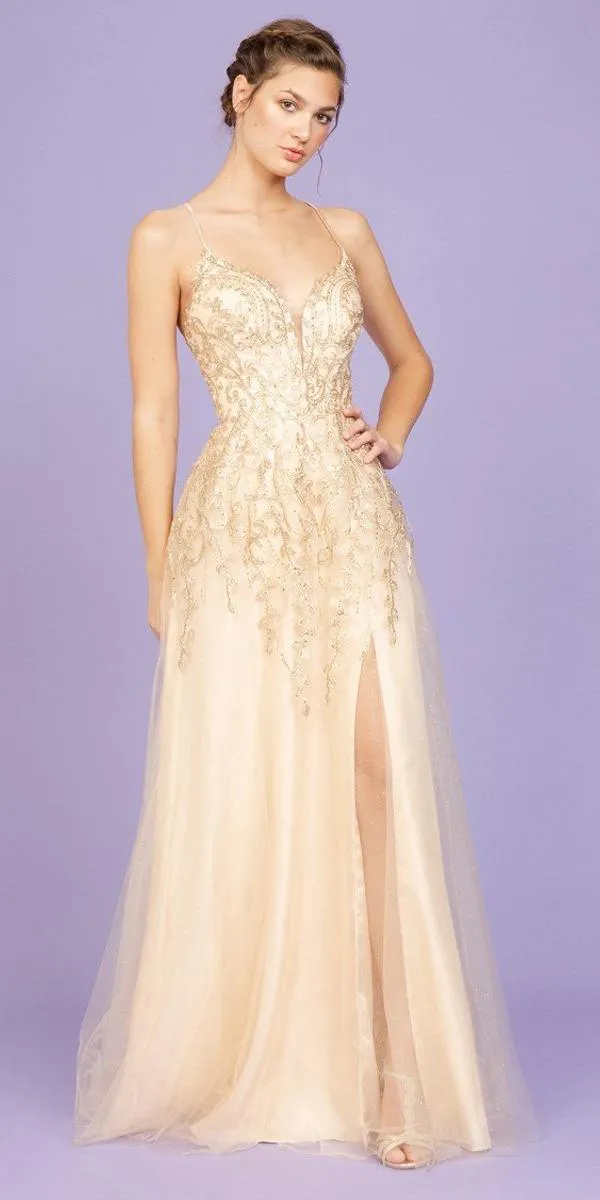 Eureka 9705 Long Prom Dress Criss-Cross Back with Slit