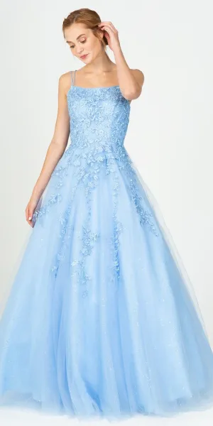 Eureka 9757 Lace Embroidery Glitter Ball Gown Lace-Up Back