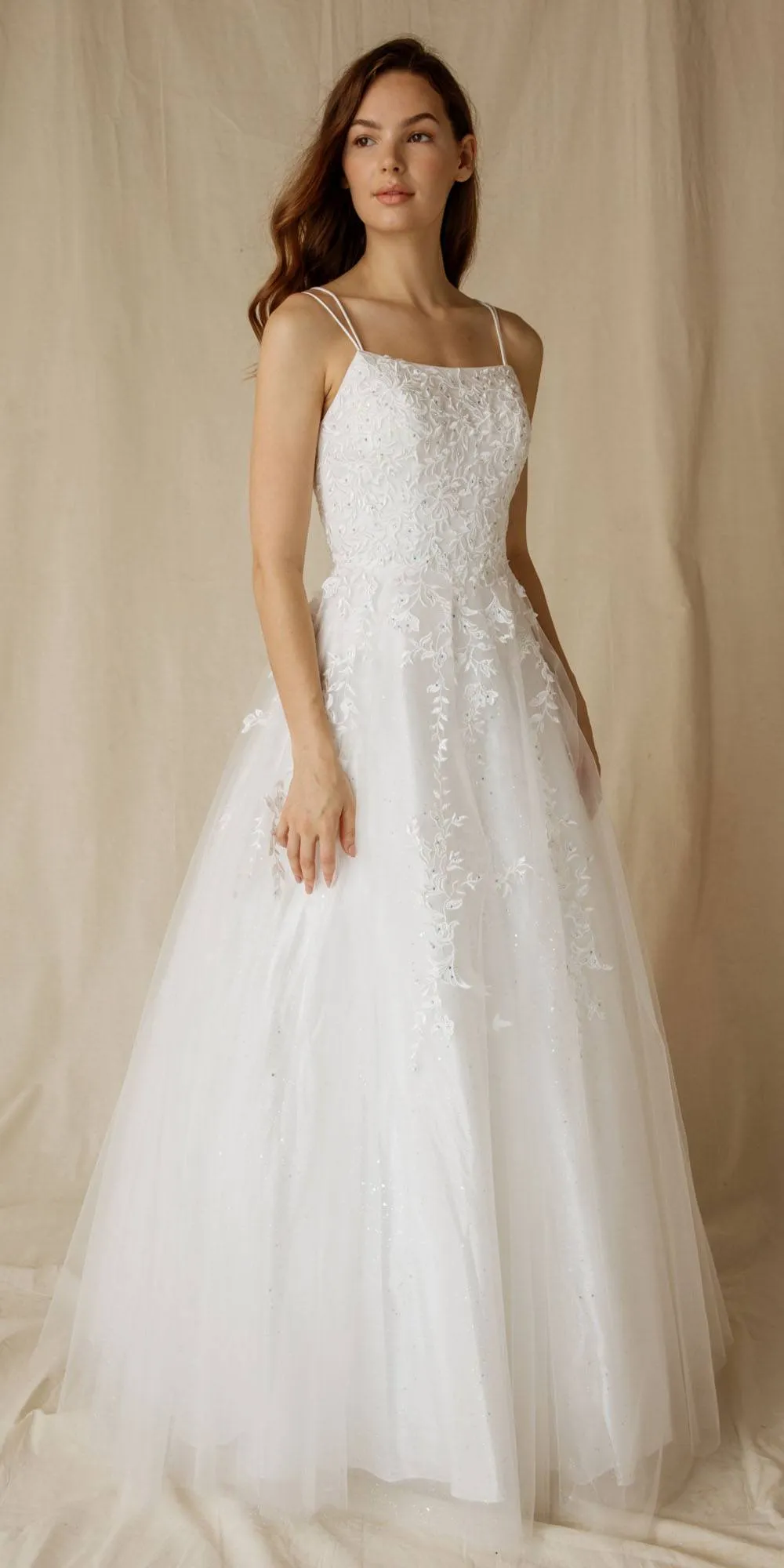 Eureka 9757 Lace Embroidery Glitter Ball Gown Lace-Up Back