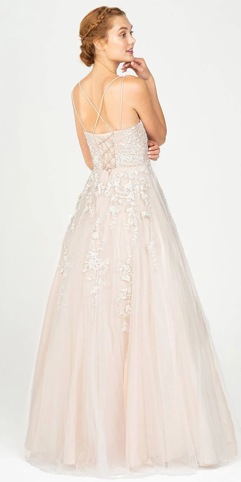 Eureka 9757 Lace Embroidery Glitter Ball Gown Lace-Up Back