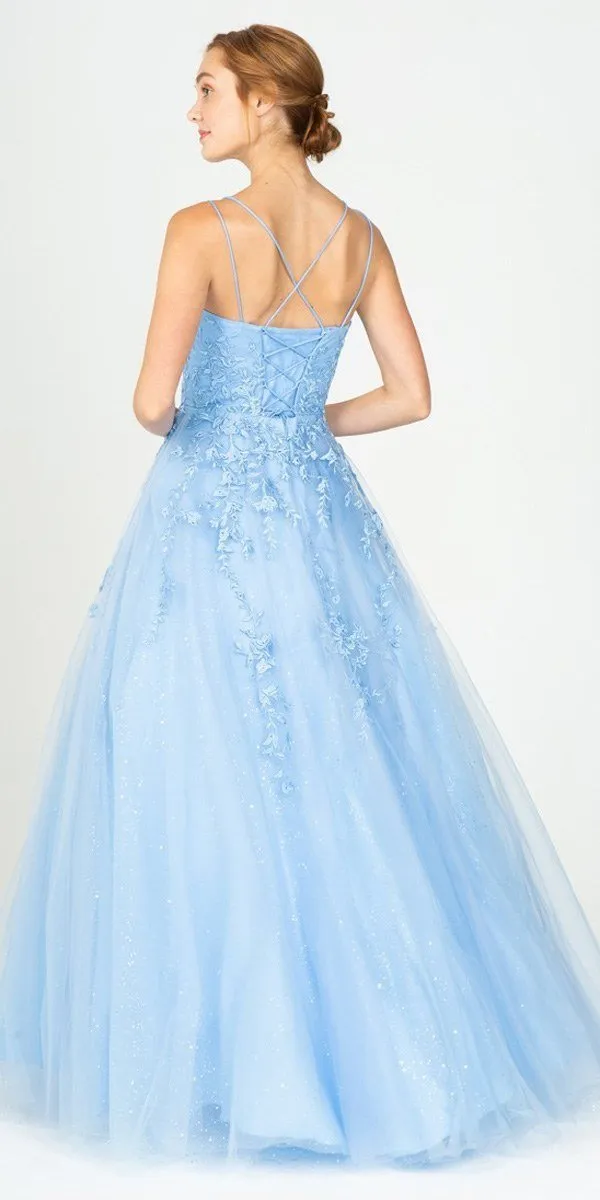 Eureka 9757 Lace Embroidery Glitter Ball Gown Lace-Up Back