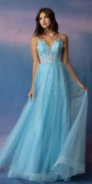 Eureka 9828 Long A-Line Glitter Mesh Tulle Dress