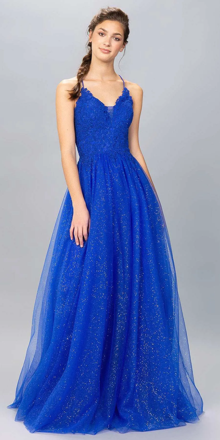 Eureka 9901 Floor Length V-Neck Glitter Long Prom Dress