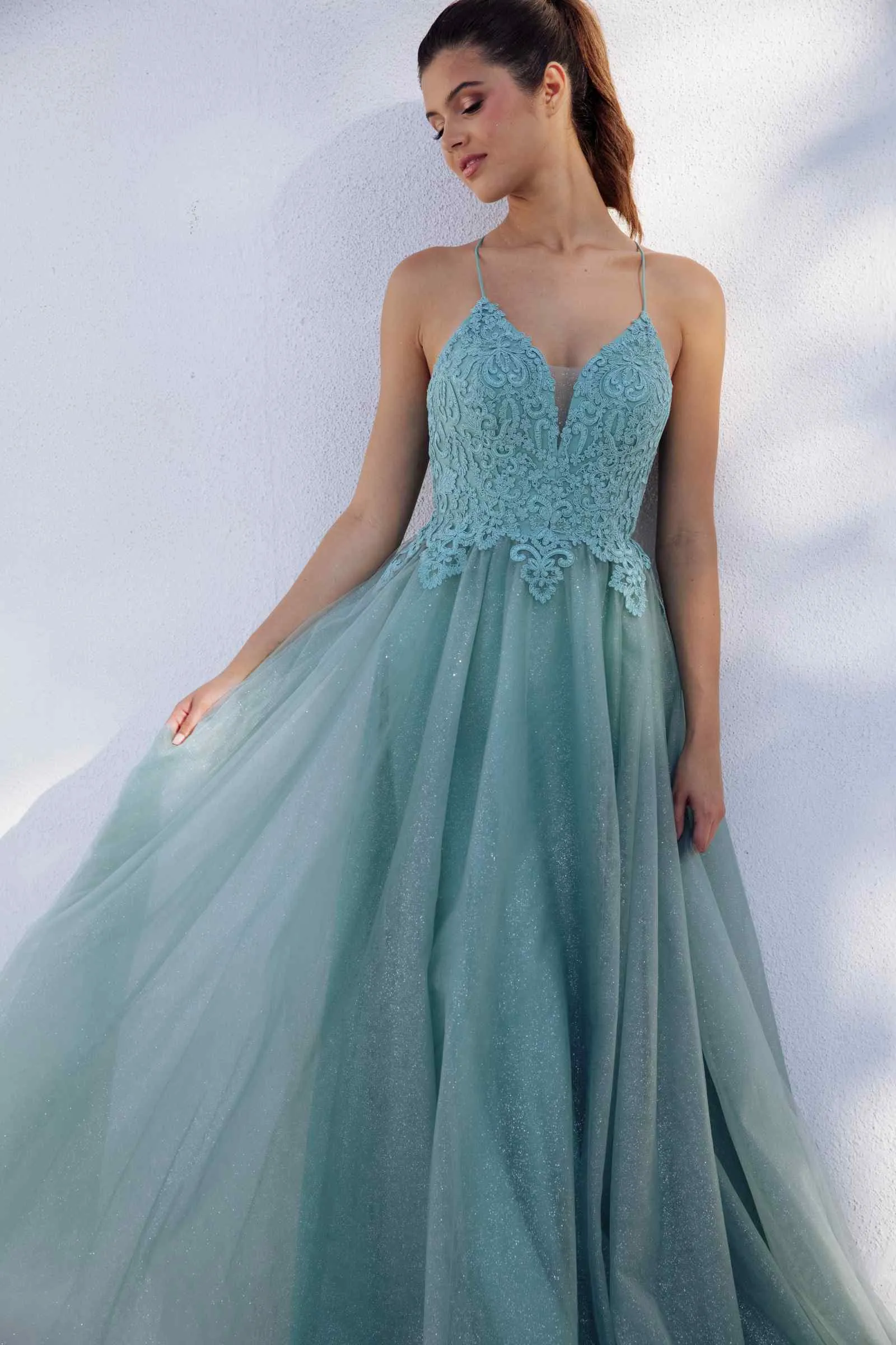 Eureka 9901 Floor Length V-Neck Glitter Long Prom Dress