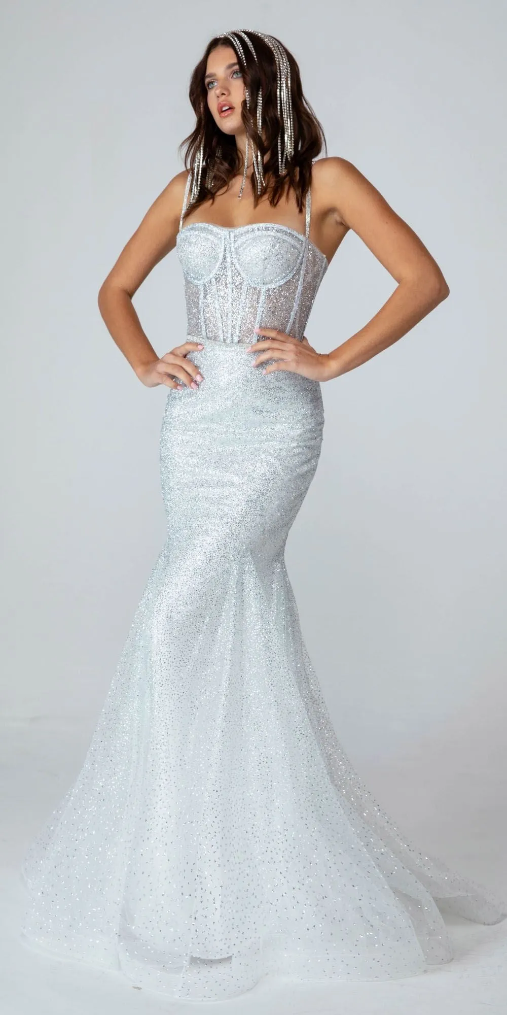 Eureka 9911 Mermaid Glitter Mesh Gown Boned Bodice