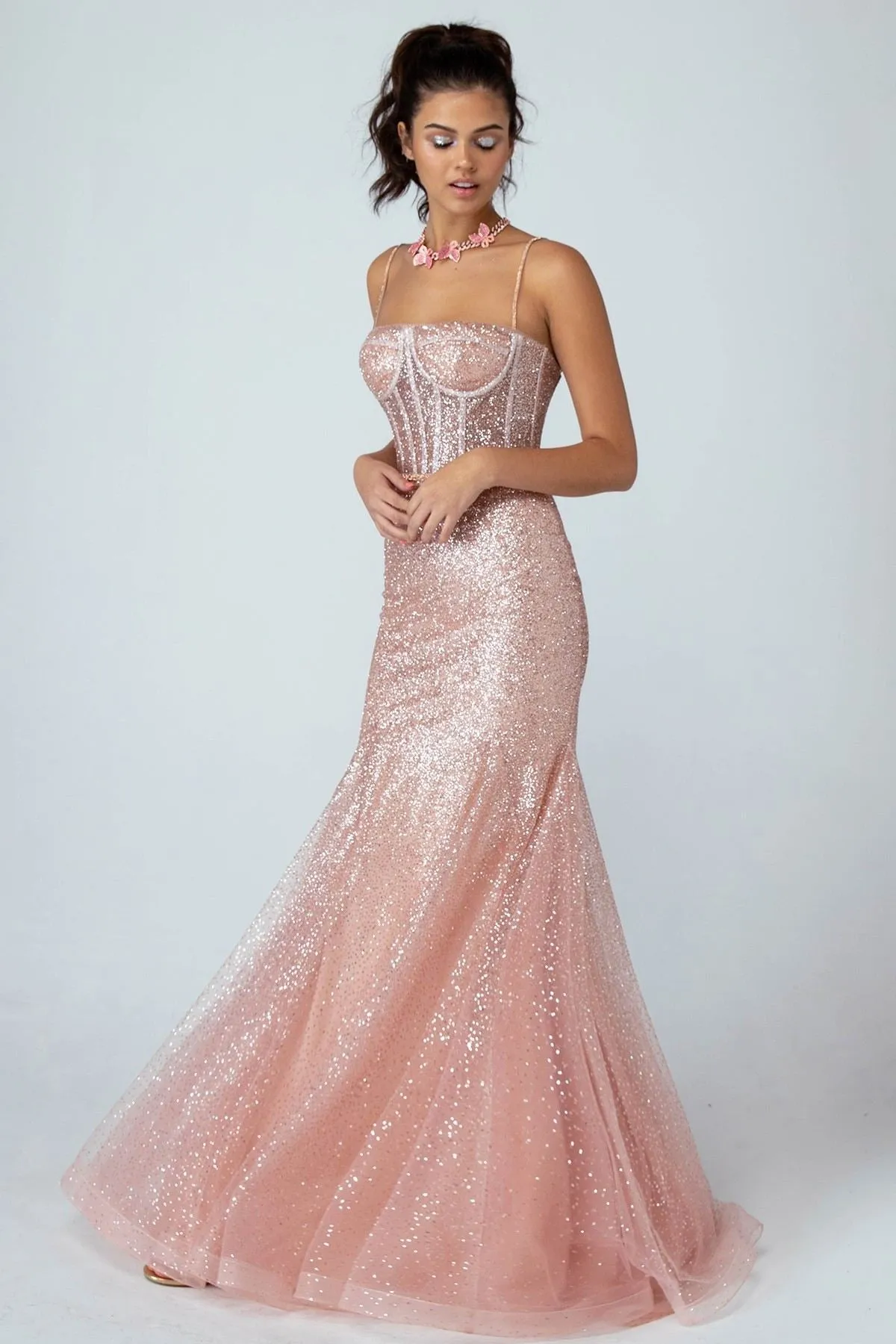 Eureka 9911 Mermaid Glitter Mesh Gown Boned Bodice
