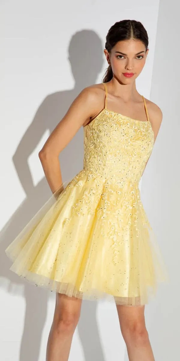 Eureka Fashion 9727 Short A-Line Glitter Tulle Dress 3D Lace Embroidery