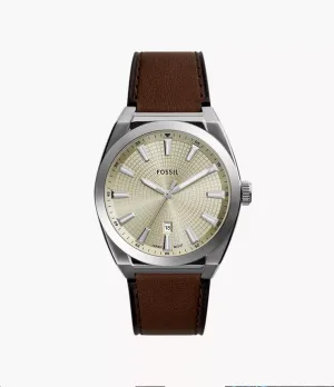 Everett Three-Hand Date Brown Leather Watch FS6071