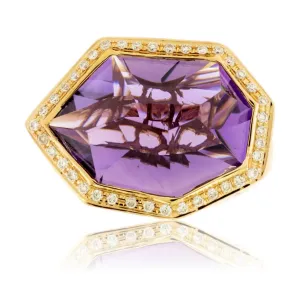 Fancy Cut Amethyst and Diamond Halo Ring
