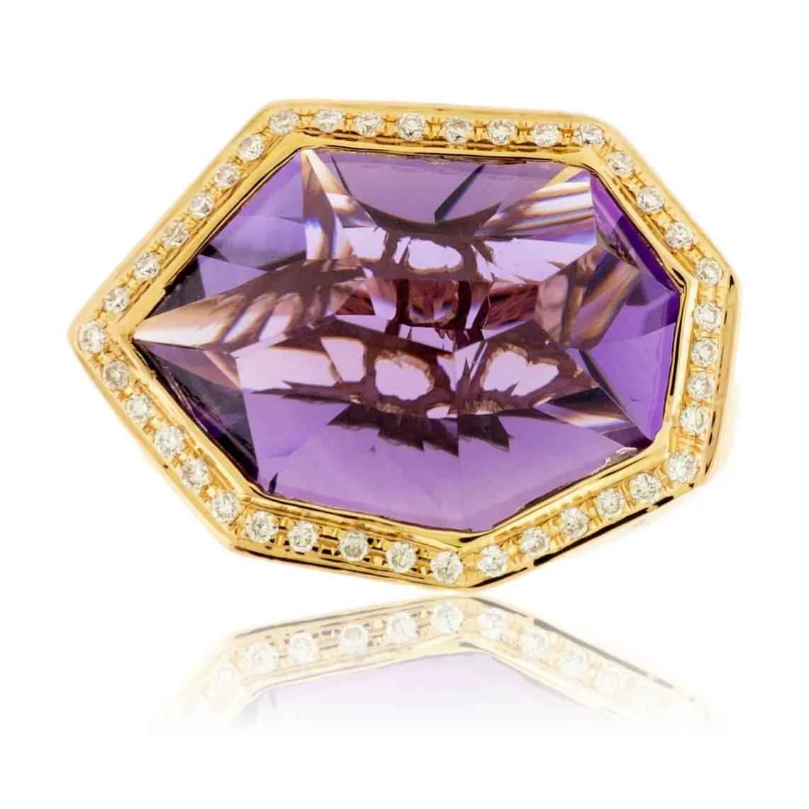 Fancy Cut Amethyst and Diamond Halo Ring