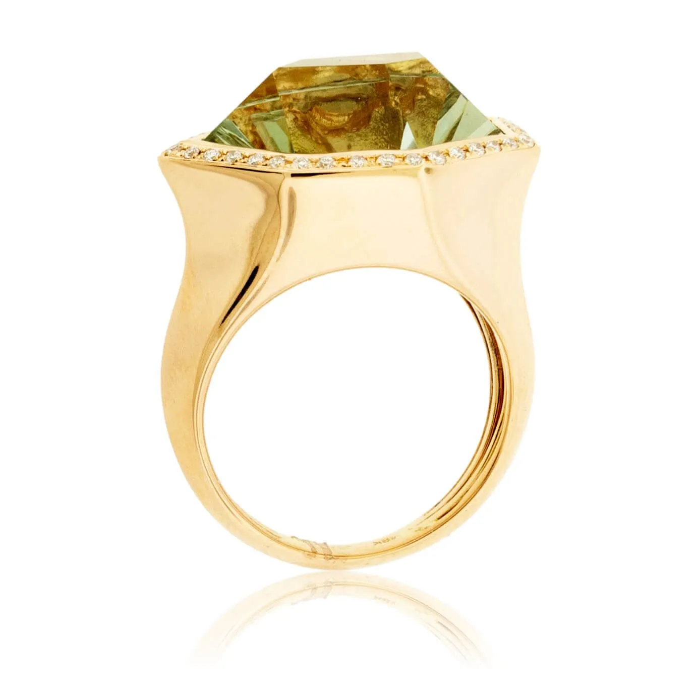 Fancy Cut Green Amethyst and Diamond Halo Ring