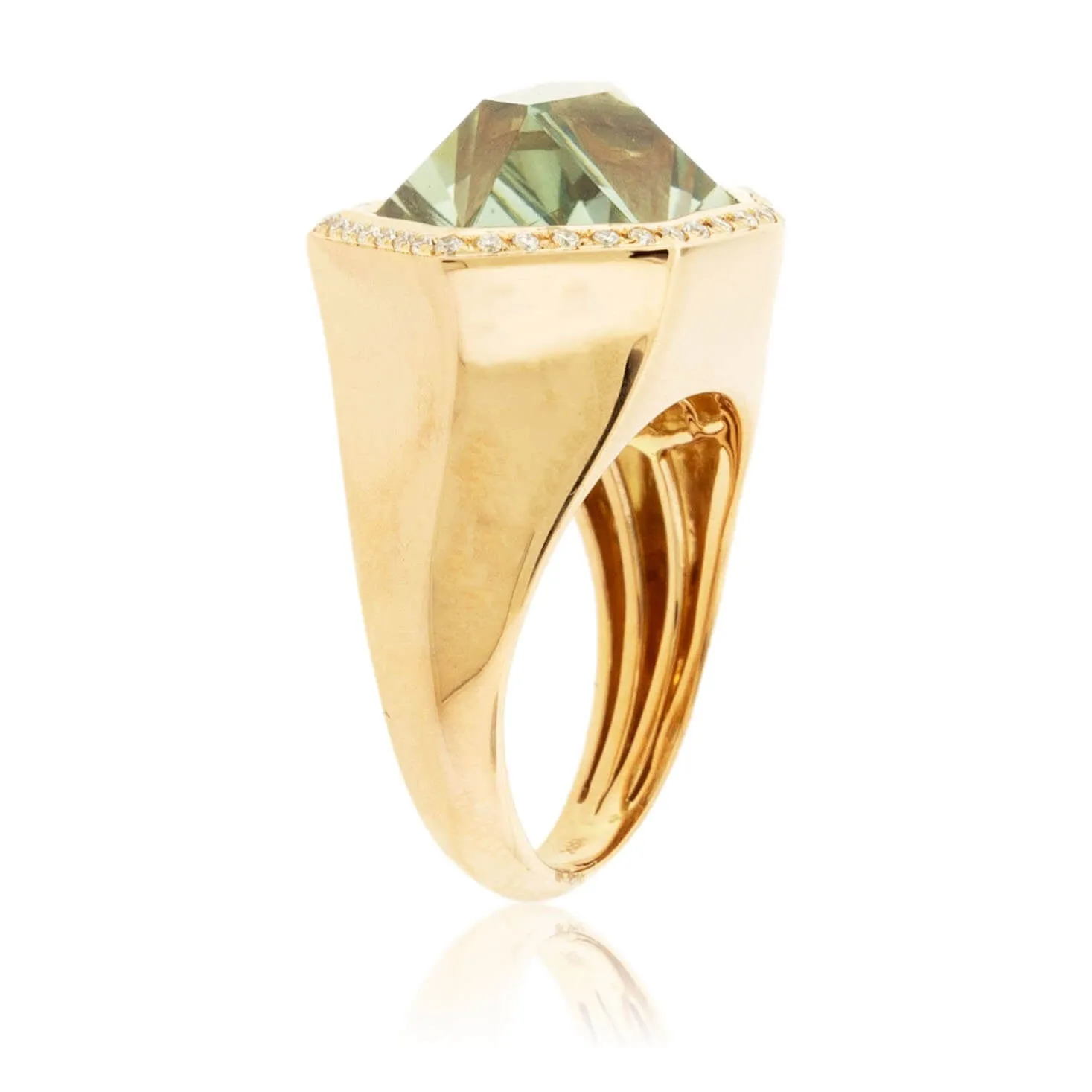 Fancy Cut Green Amethyst and Diamond Halo Ring
