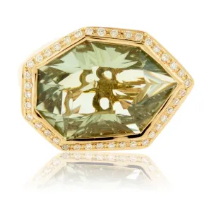 Fancy Cut Green Amethyst and Diamond Halo Ring