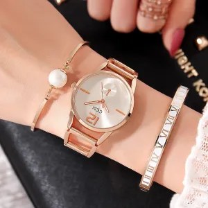 Fashion 3 Pcs Set Bracelet Women's Watch