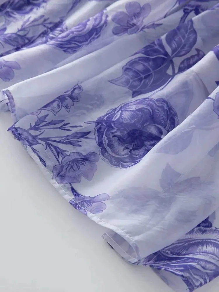Fernanda Spaghetti Strap Butterfly Sleeve Rose Print  Elegant  Dress