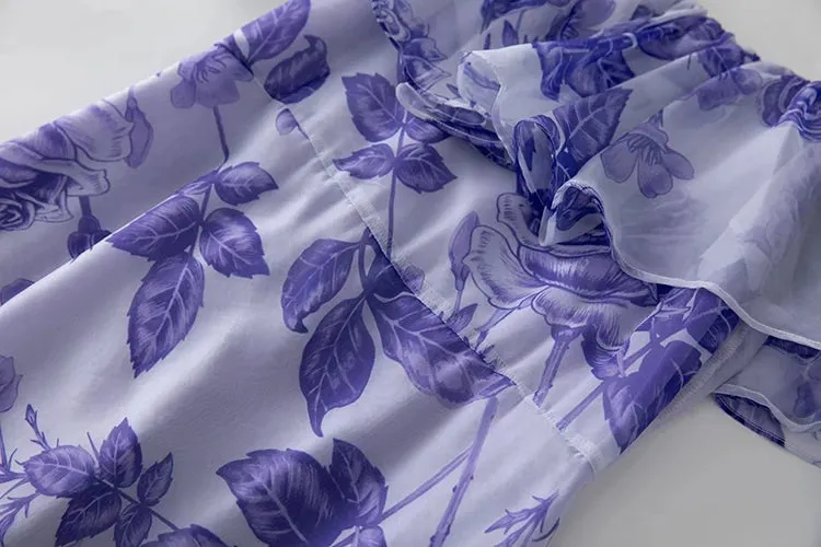 Fernanda Spaghetti Strap Butterfly Sleeve Rose Print  Elegant  Dress