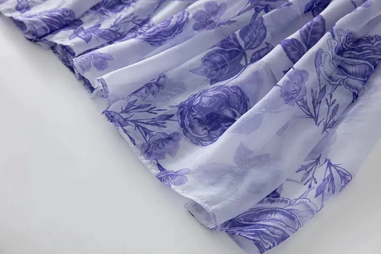 Fernanda Spaghetti Strap Butterfly Sleeve Rose Print  Elegant  Dress