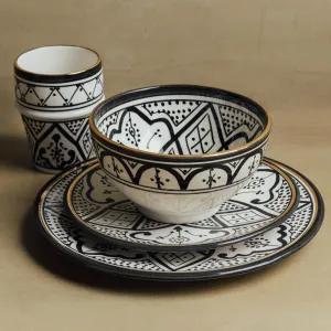 Fez Noir - Moroccan Dinnerware Set Adorned with 12 Carat Gold Accents