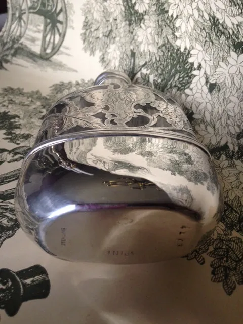 Flask Sterling Silver and Crystal Large Victorian Ladies Flask