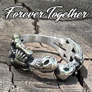 Forever Together - Double Skeleton Skull Ring - unisex (#c561)