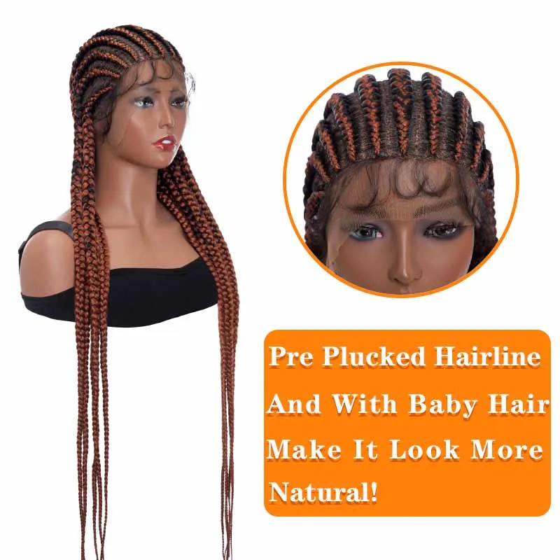 Full Lace Braided Wigs 38" Synthetic Hair Box Braids Wig with Baby Hair For Black Women