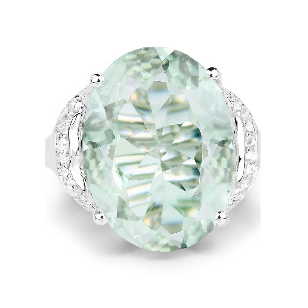 Genuine Green Amethyst Silver Ring