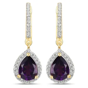 Genuine Purple Amethyst Dangle Earrings